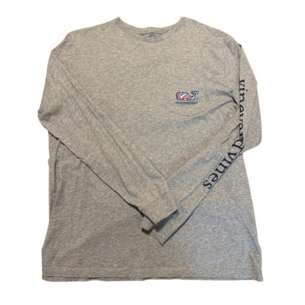 Vineyard Vines Mens Gray Long Sleeve Camo Whale Graphic Pocket T-Shirt Size L